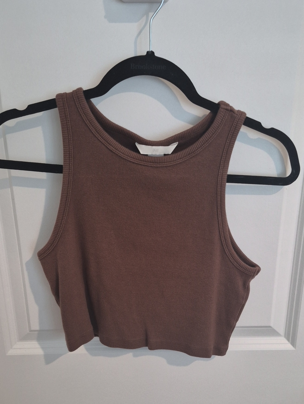 Women H&M Ribbed Crop Tank Top in Chocolate Brown